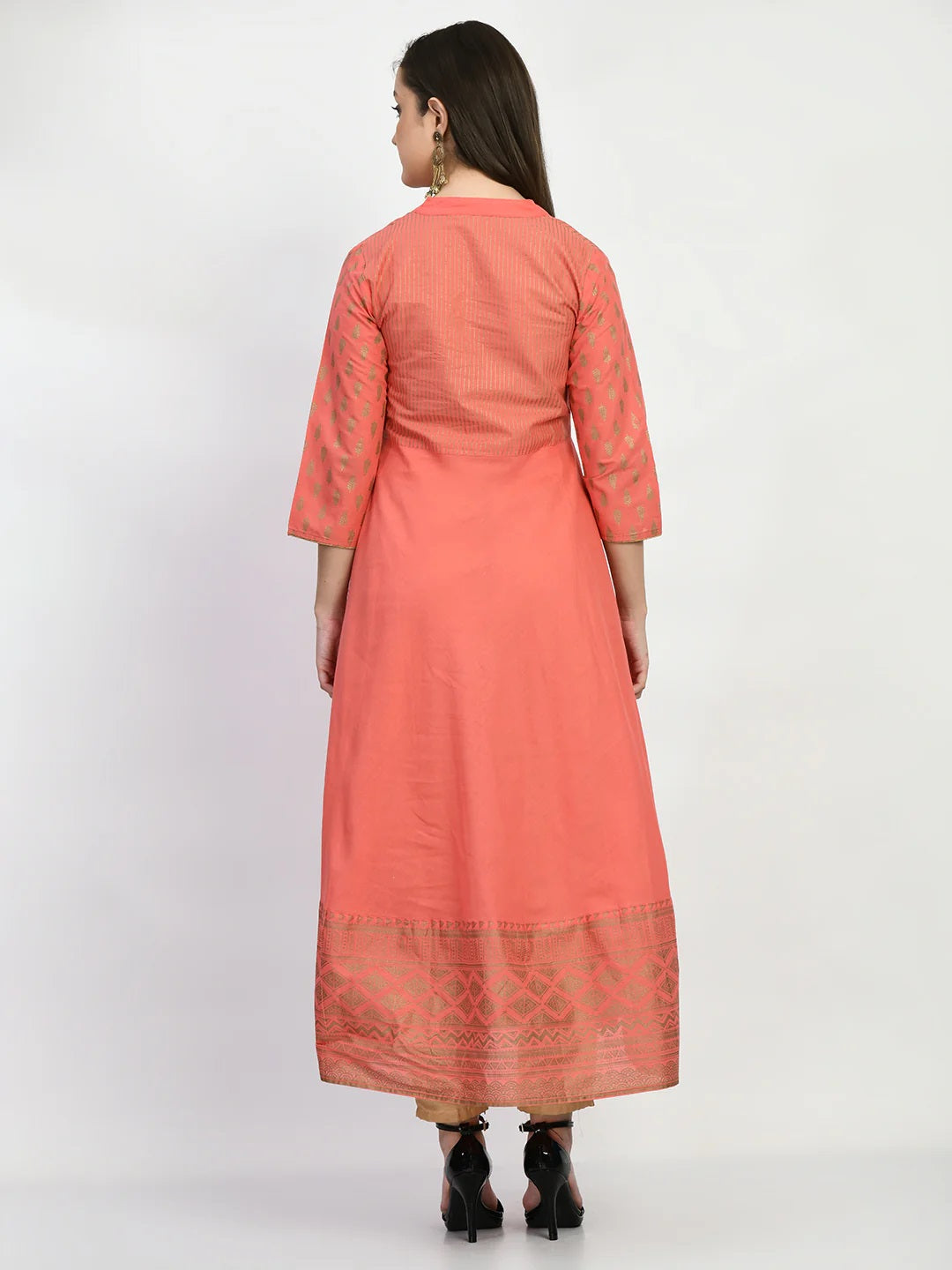 Peach Handblock Printed Anarkali Kurta