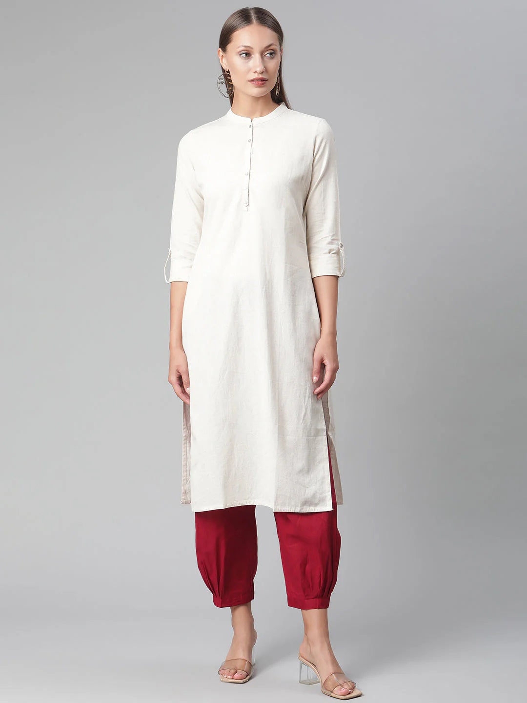 Women's Solid Beige Cotton Kurta