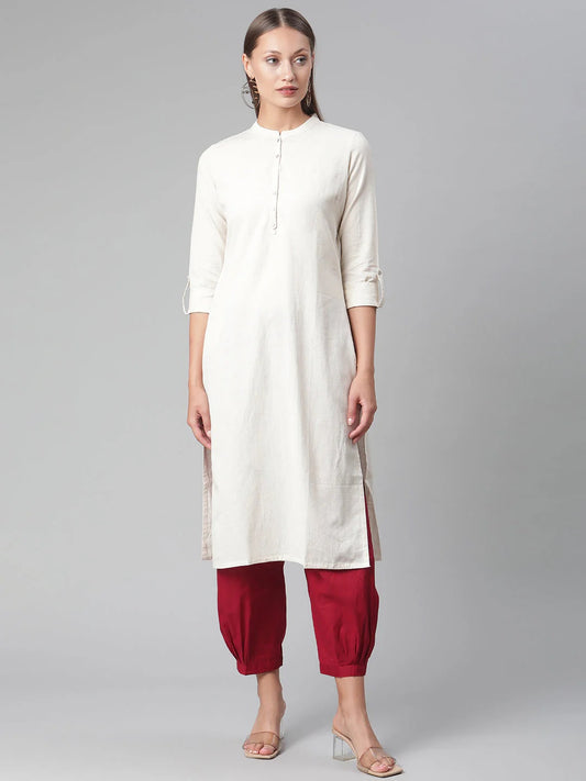 Women's Solid Beige Cotton Kurta