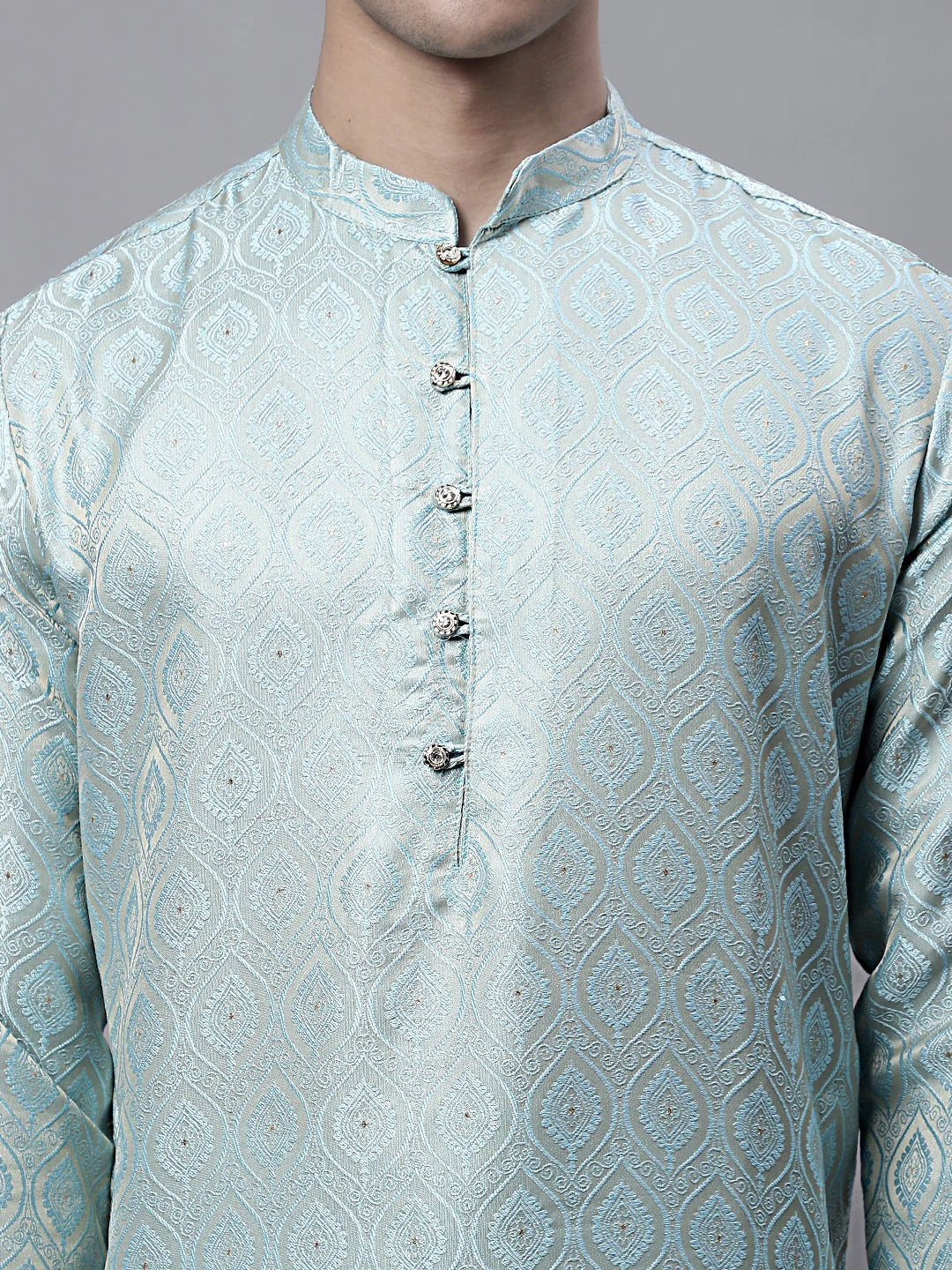 Men Ethnic Sky Blue Woven Design Kurtas