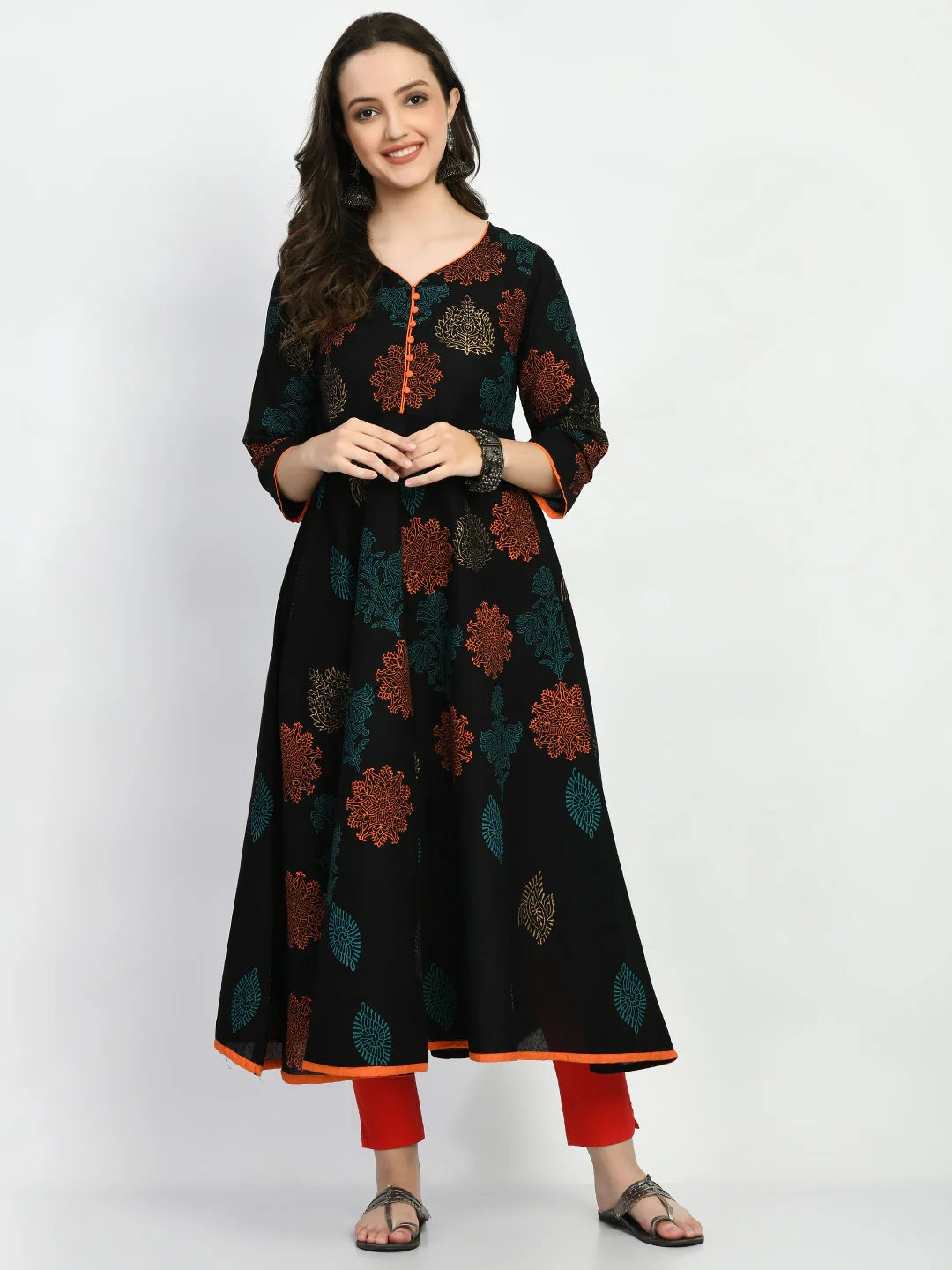 Black Handblock Printed Anarkali Kurta