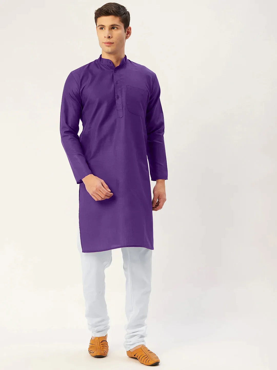 Men'S Purple Cotton Solid Kurta Pyjama