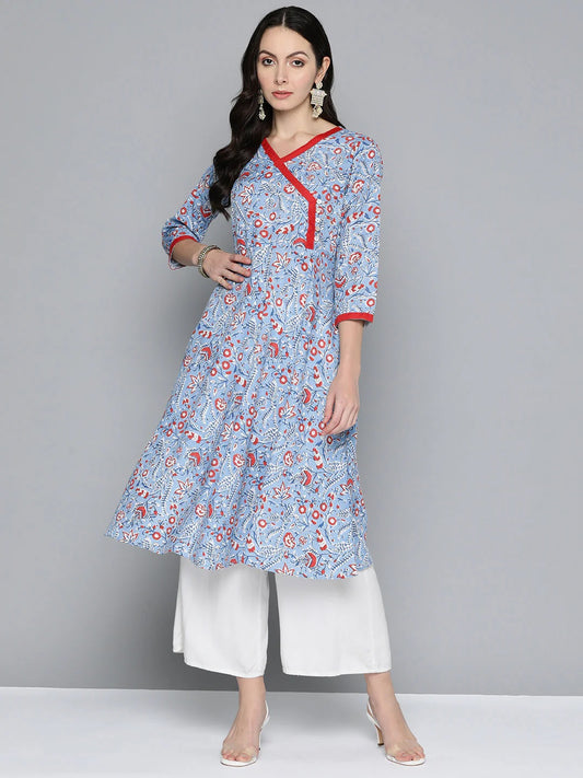 Women Blue Floral Printed Anarkali Kurta