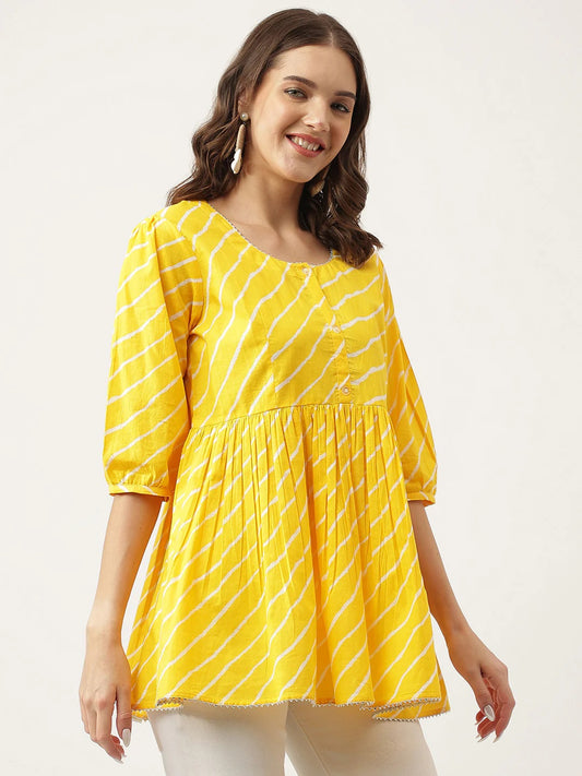 Leheriya Rayon Yellow Regular Top