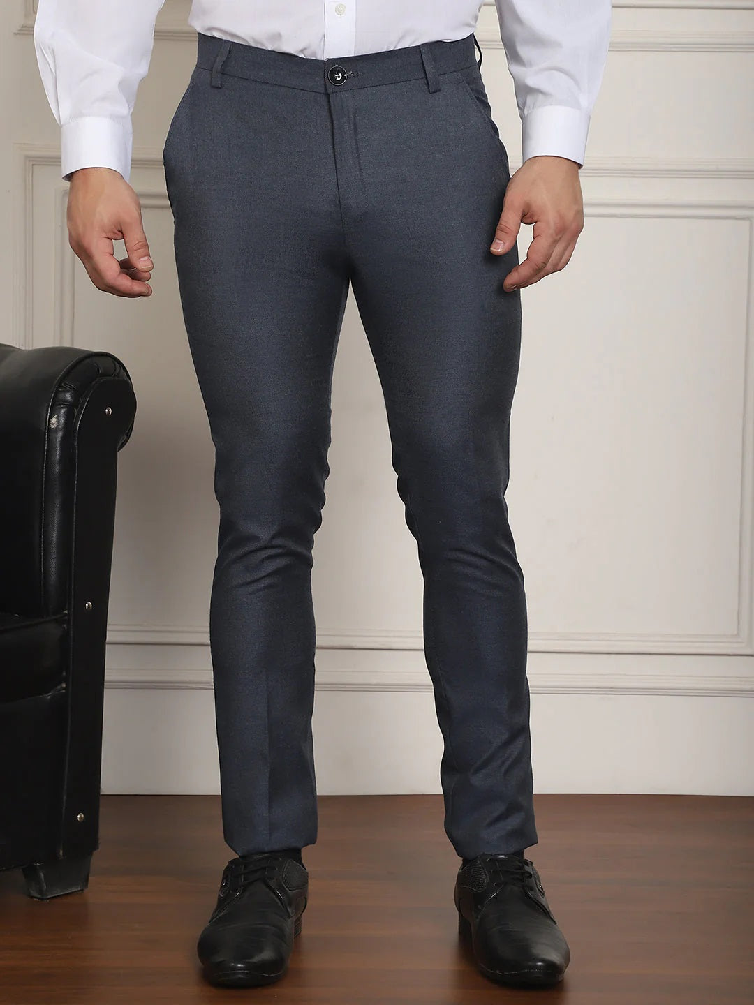 Tapered Fit Solid Trousers (Charcoal)