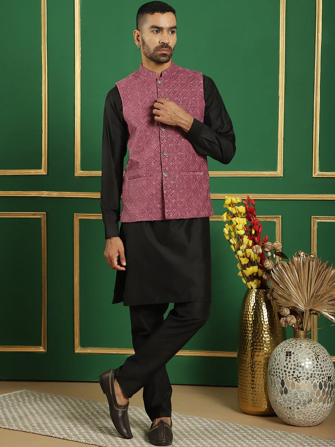 Men'S Sequins Velvet Nehru Jacket