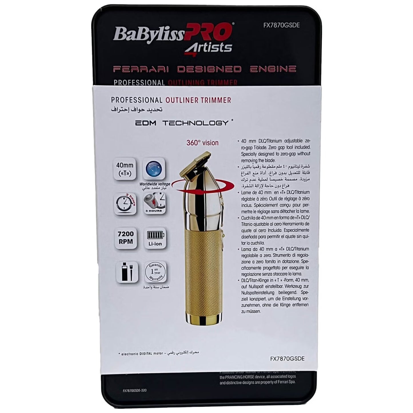 Babyliss PRO Hair Trimmer Skeleton, Cordless, in Gold