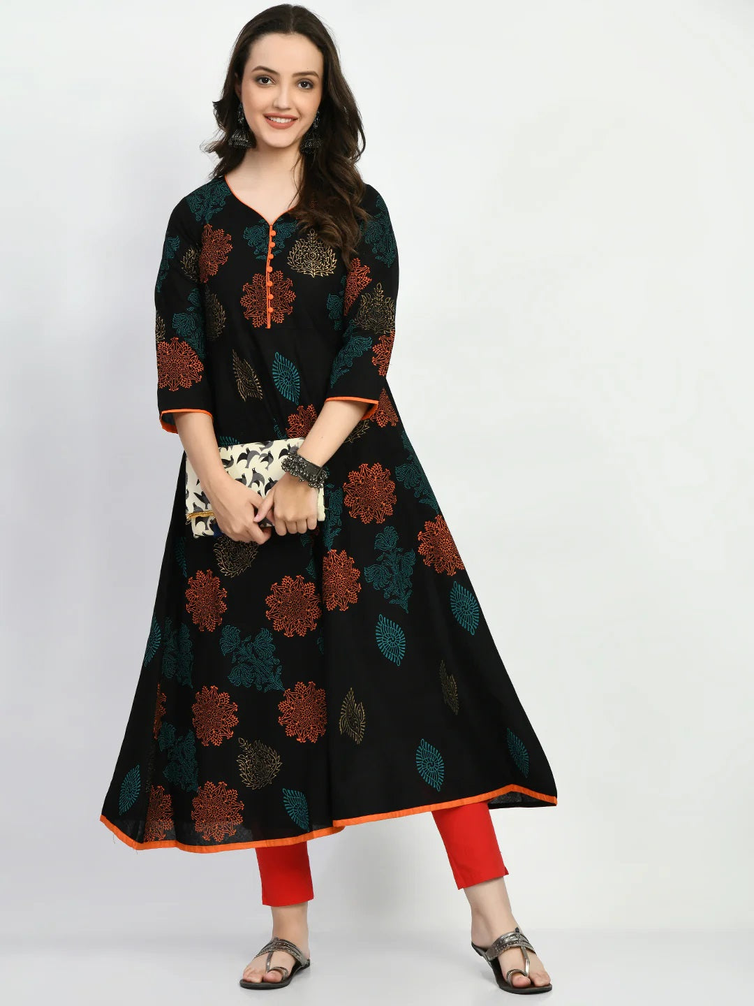 Black Handblock Printed Anarkali Kurta