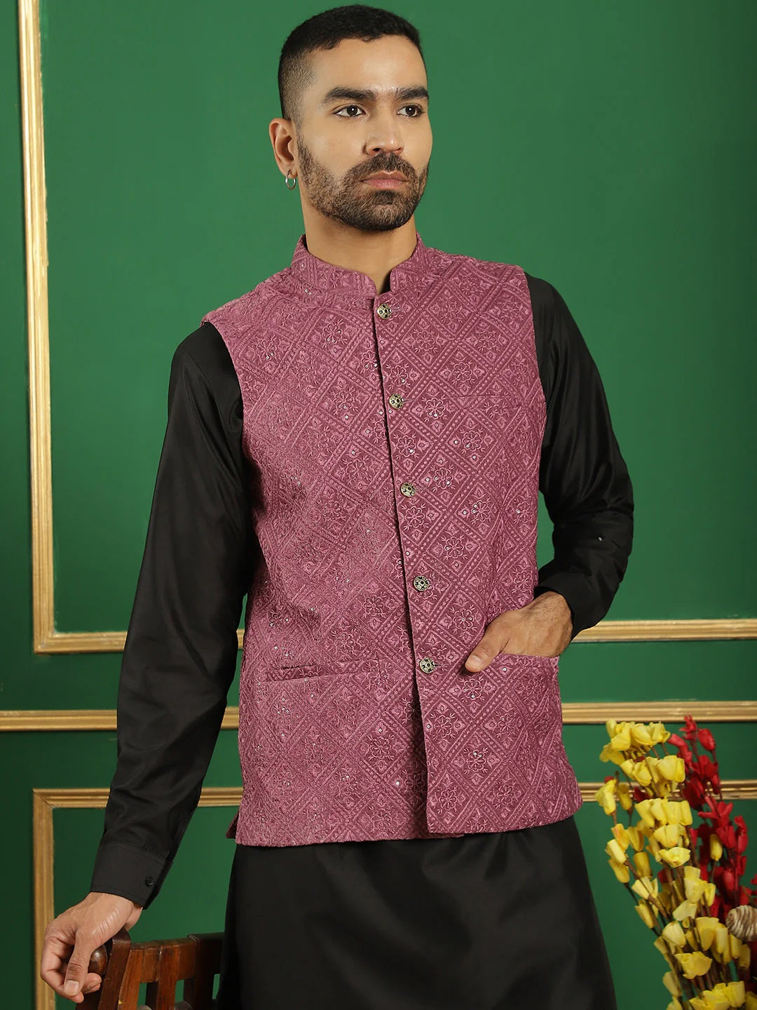 Men'S Sequins Velvet Nehru Jacket