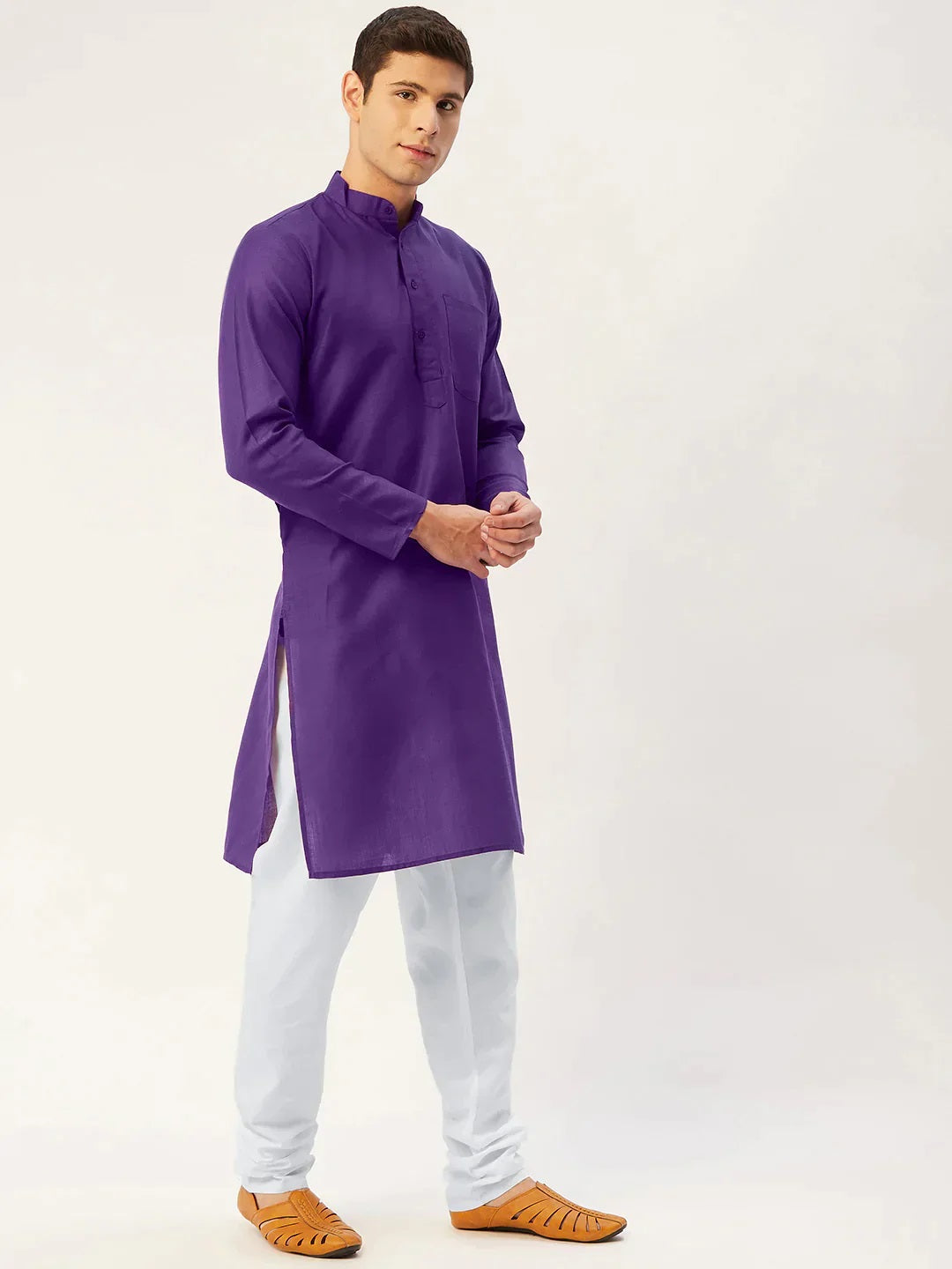 Men'S Purple Cotton Solid Kurta Pyjama