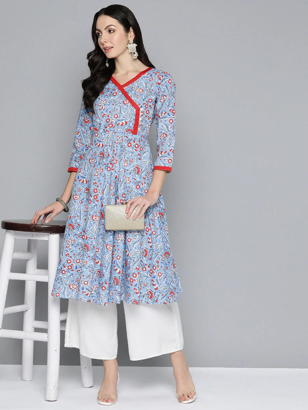 Women Blue Floral Printed Anarkali Kurta