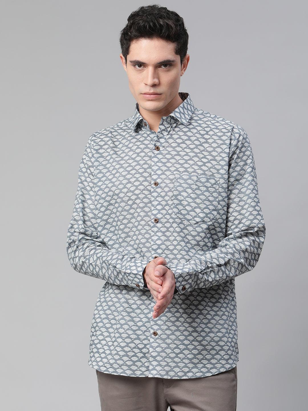 Millennial Men Grey & White Cotton Full Sleeve Shirt For Men-Mmf0276