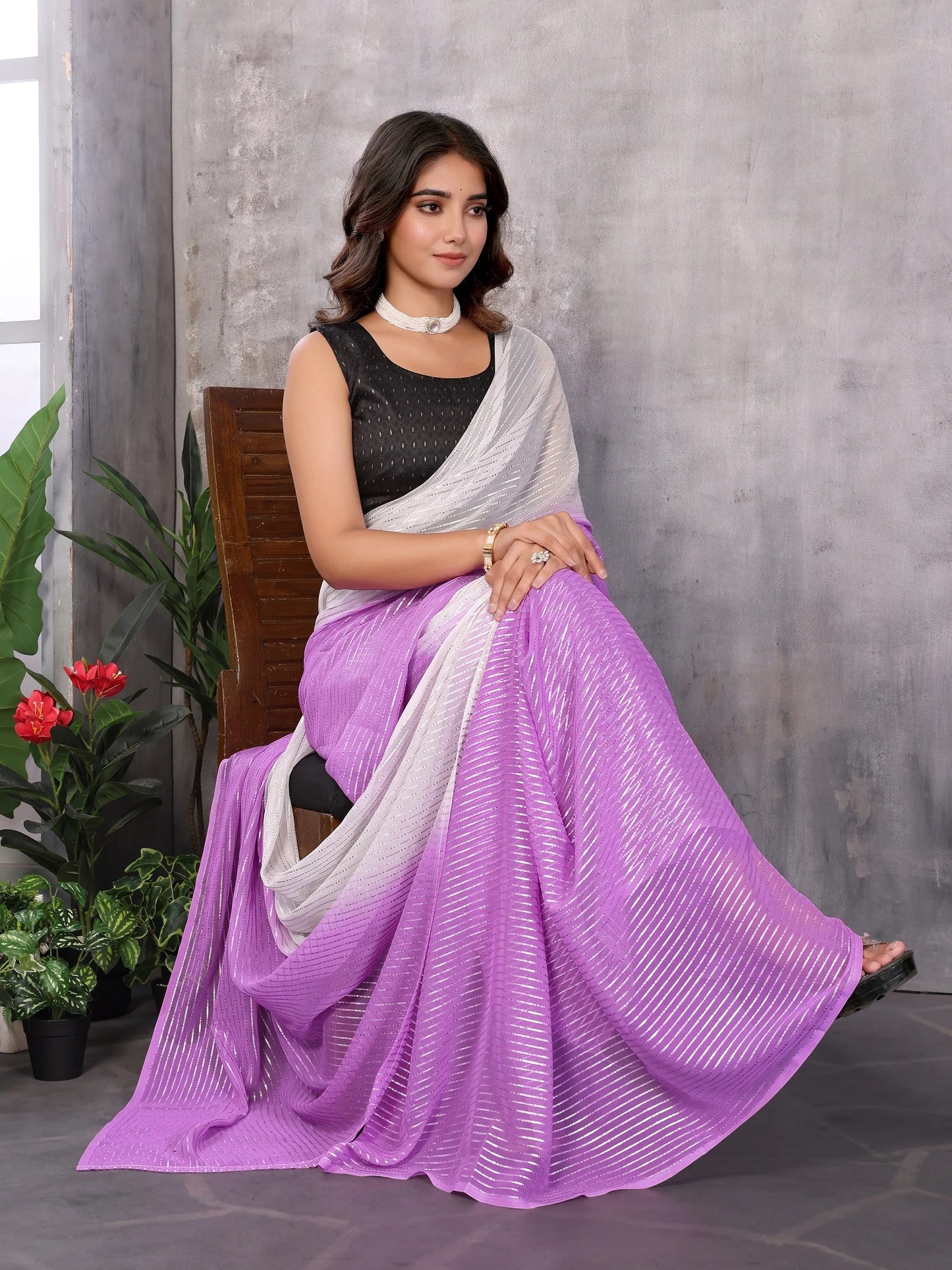 Women Party Wear Jari Weaving Worked Ready To Wear Saree With Un Stitched Blouse(Up To 44)Purple