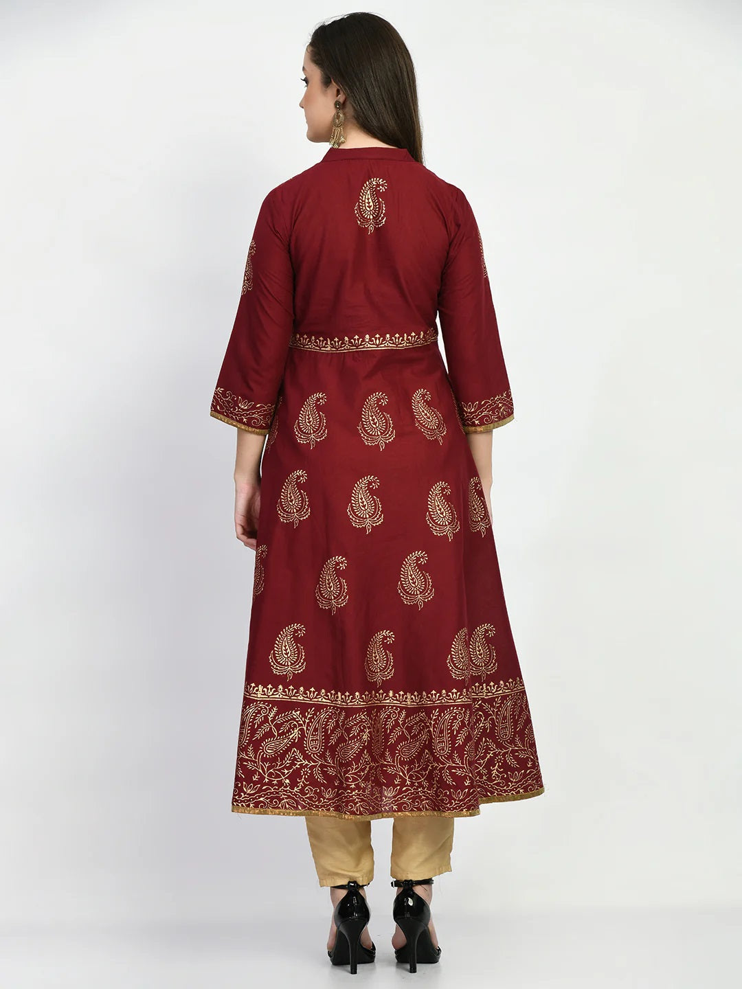 Brown Handblock Printed Anarkali Kurta