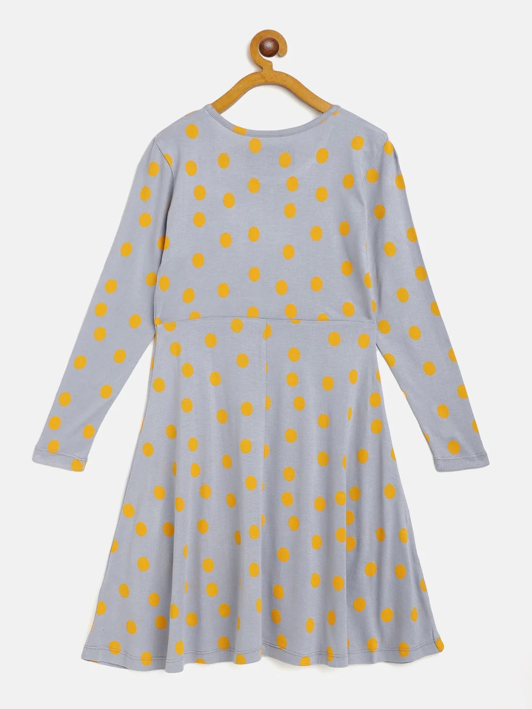 Girls Grey & Yellow Polka Midi Skater Dress