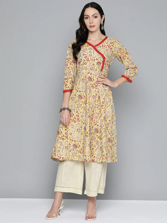 Women Yellow Floral Printed Anarkali Kurta