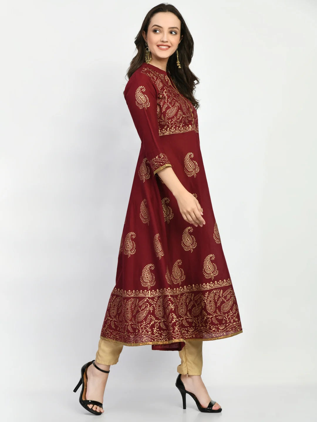 Brown Handblock Printed Anarkali Kurta