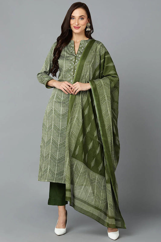 Fern Green Rayon Blend Straight Suit Set