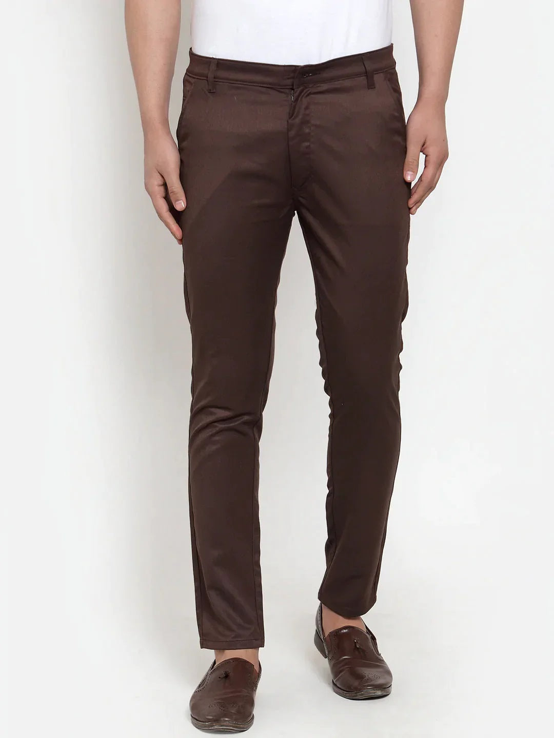 Men'S Brown Solid Formal Trousers