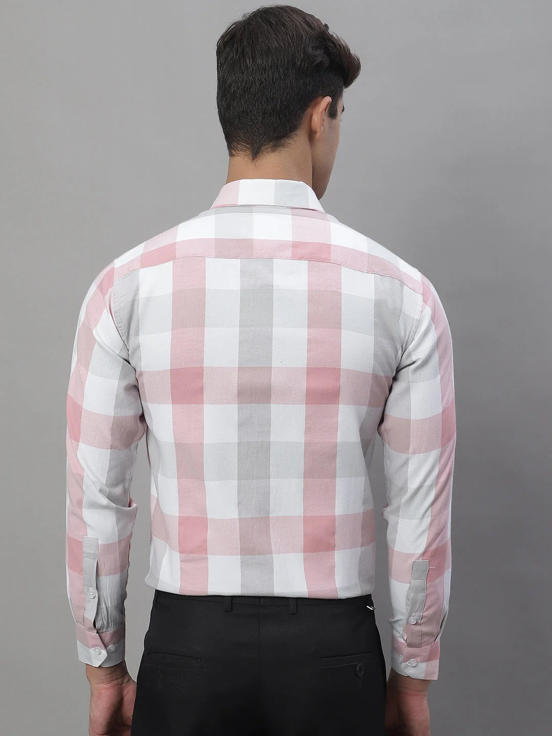 Men'S Pure Cotton Checked Formal Shirts (Pink)