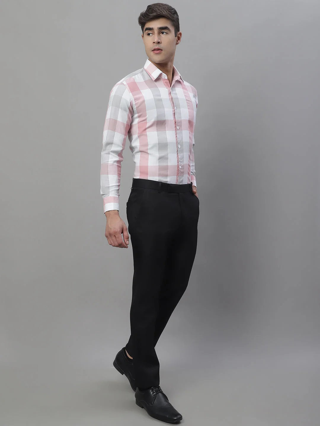 Men'S Pure Cotton Checked Formal Shirts (Pink)