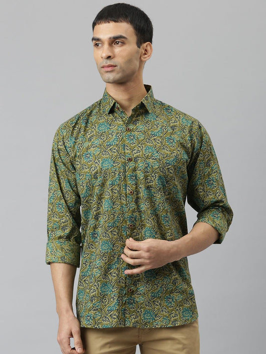 Millennial Men Mehendi & Green Cotton Full Sleeve Shirt For Men-Mmf0278