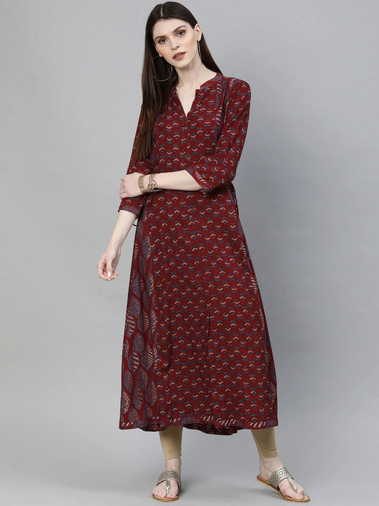 Women's Maroon Rayon Kurta