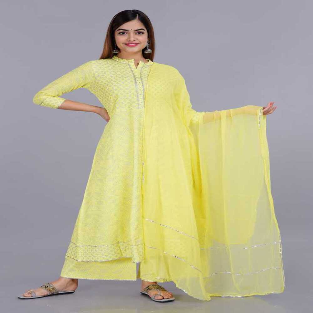 Women Yellow Kurta and Palazzo Set Rayon