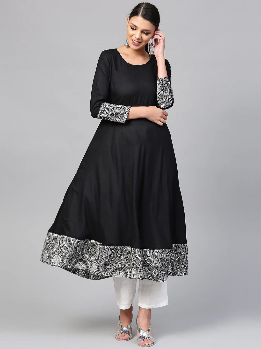 Women's Black Rayon A-line Kurti