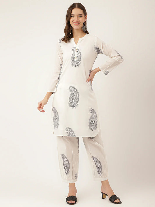 White Paisley Print Cotton Co-ord Set