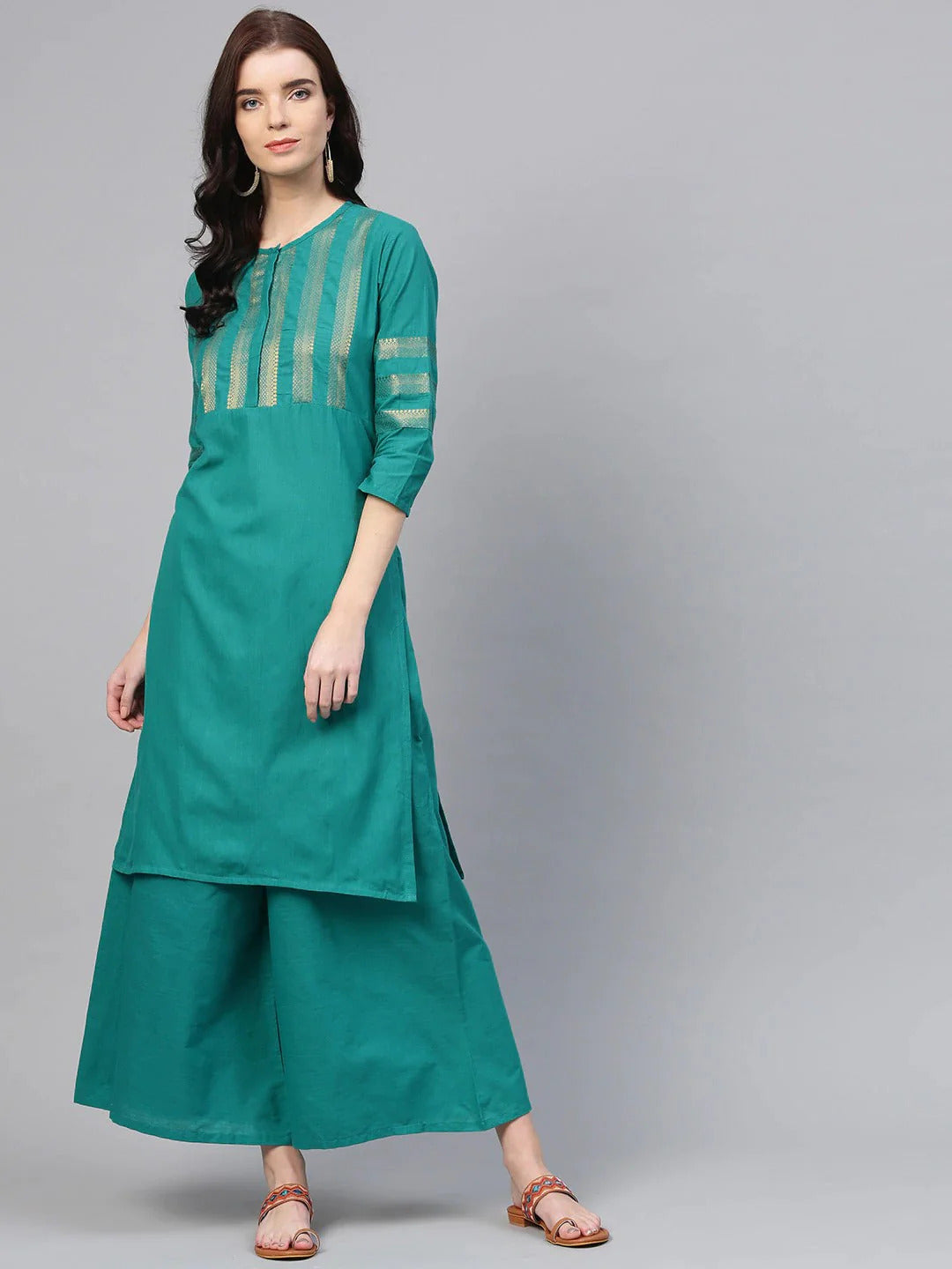 Women's Green Yoke Design Kurta With Palazzos