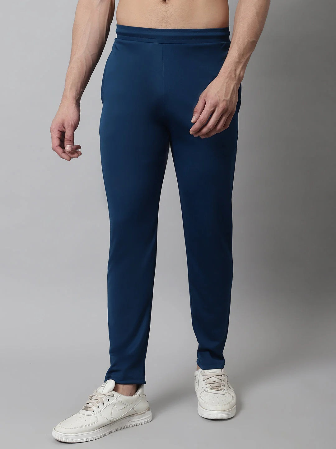 Men'S Blue Solid Streachable Lycra Trackpants