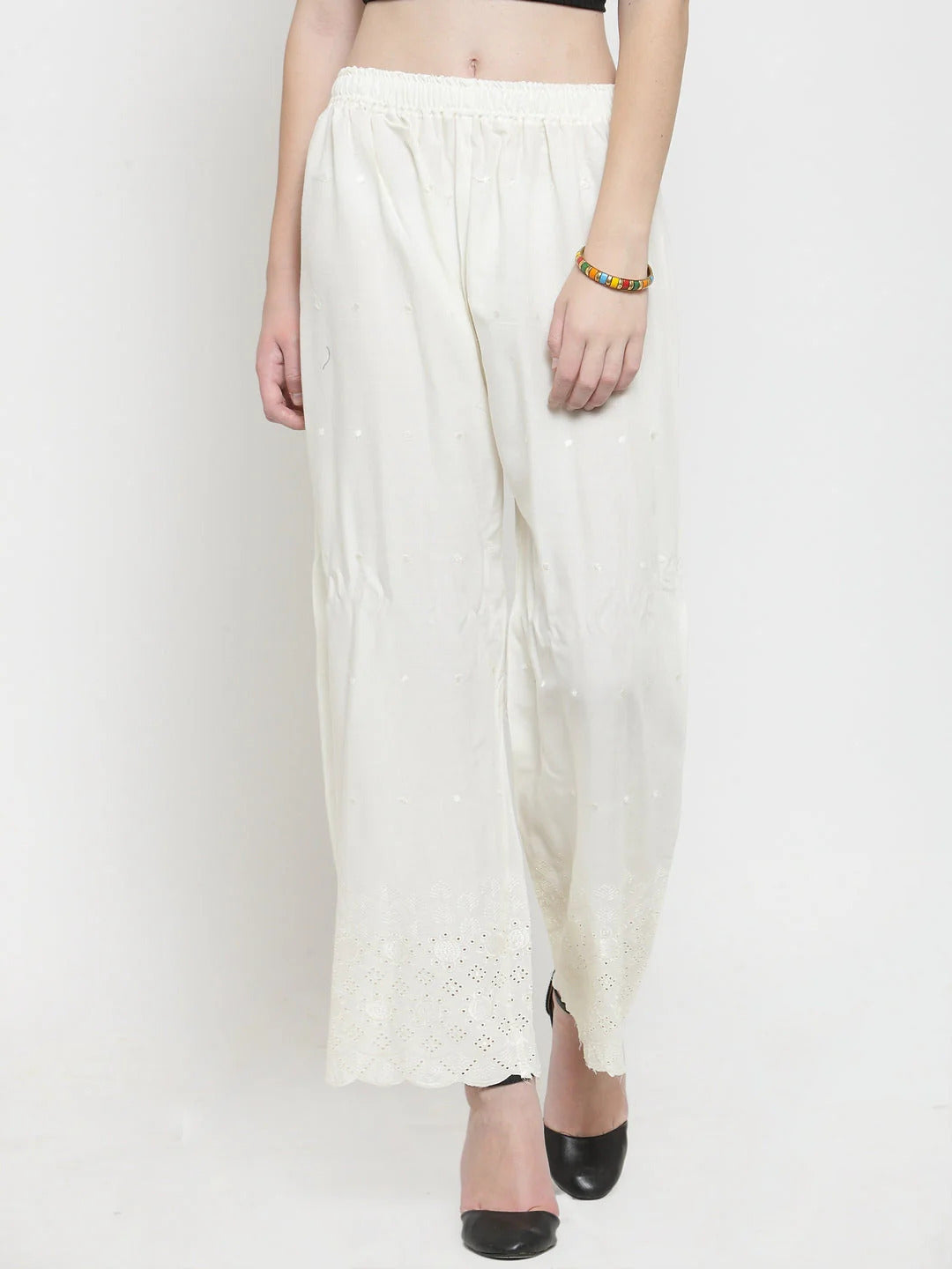 Women's Off-White Chikankari Rayon Palazzo