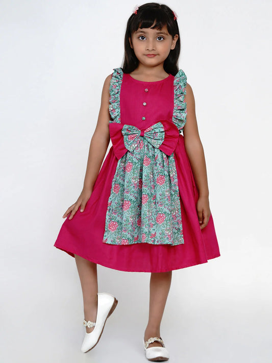 Girls Fuchsia Printed Fit and Flare Dress