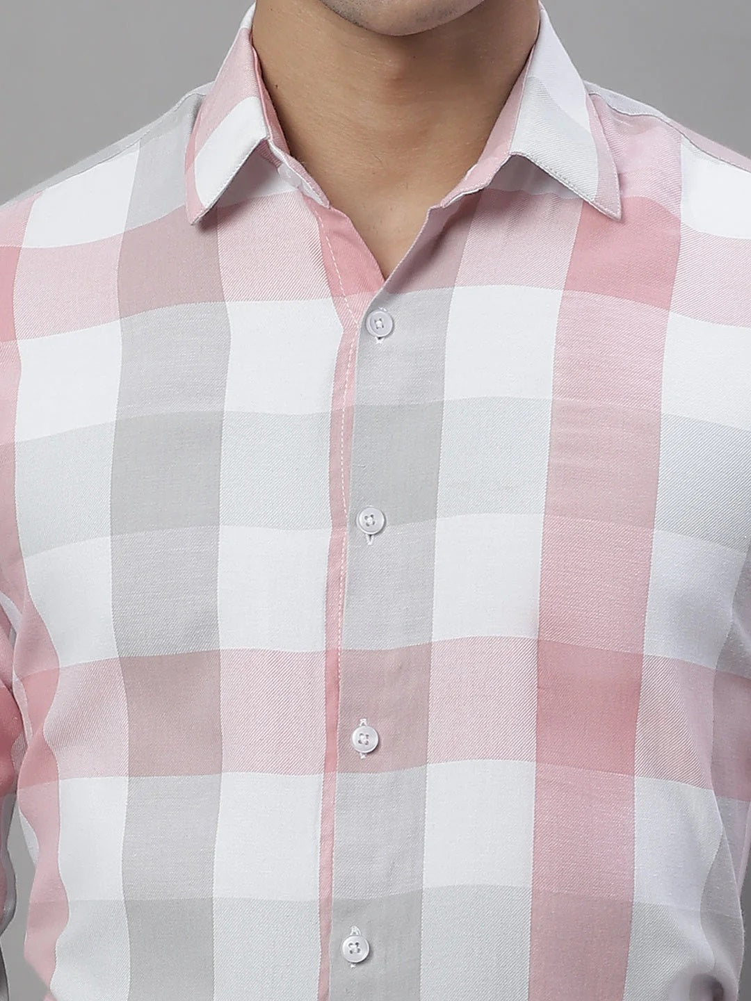 Men'S Pure Cotton Checked Formal Shirts (Pink)