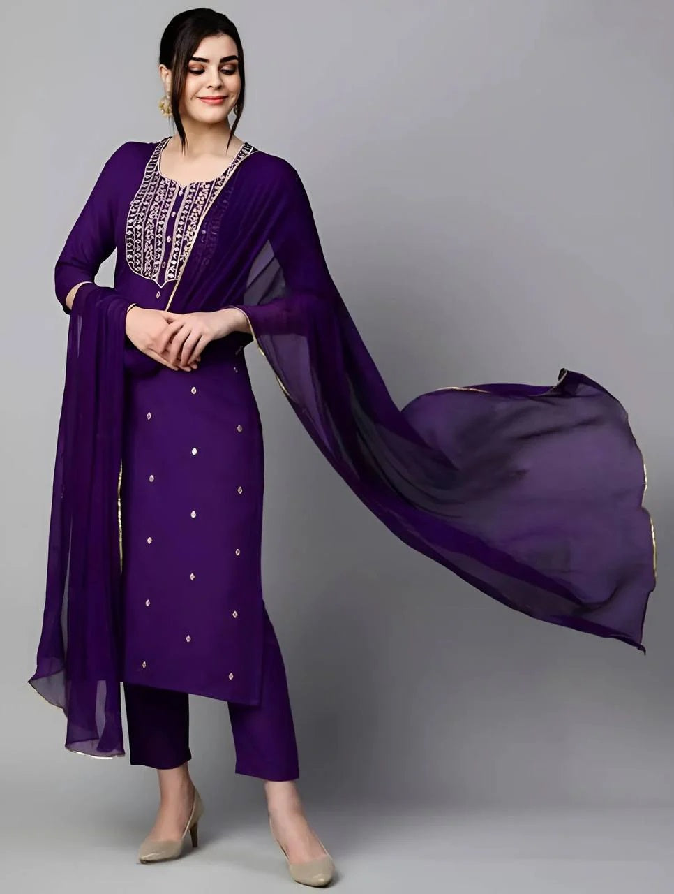 Women Party Wear Embroidery Worked Kurta With Pant And Duppata Set