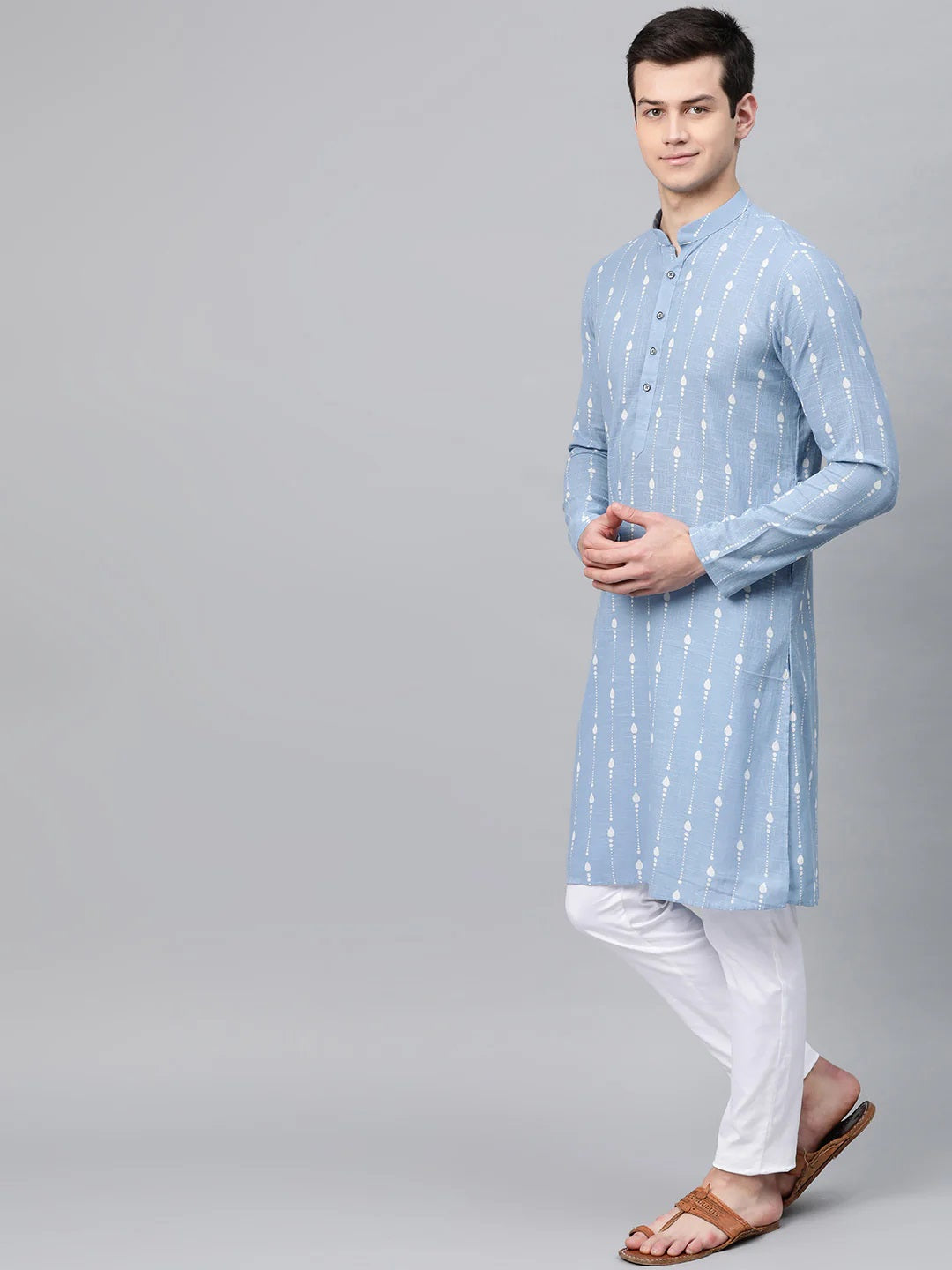 Men Blue Printed Straight Kurta