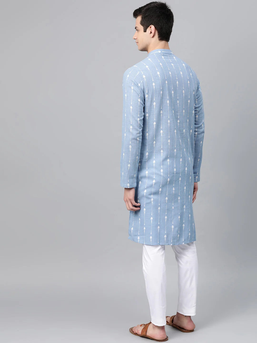 Men Blue Printed Straight Kurta