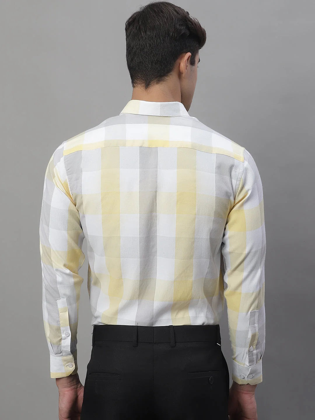 Men'S Pure Cotton Checked Formal Shirts (Yellow)