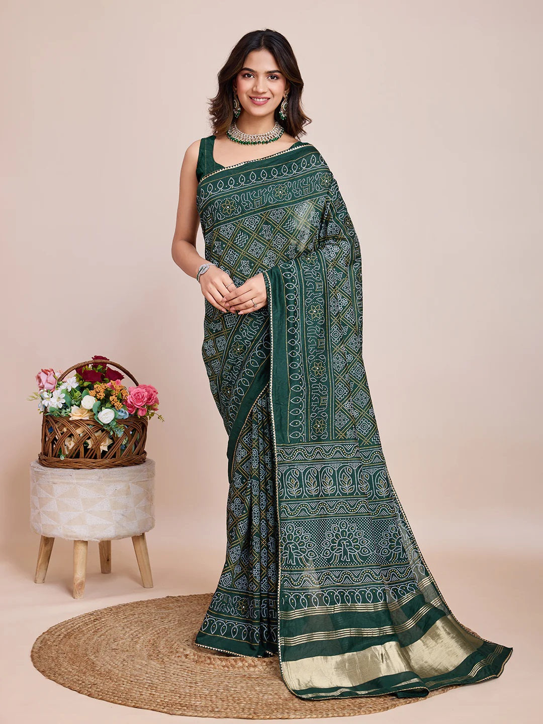 Women Party Wear Jari Weaving Pallu Semi Cotton Saree With Un Stitched Blouse (GREEN)