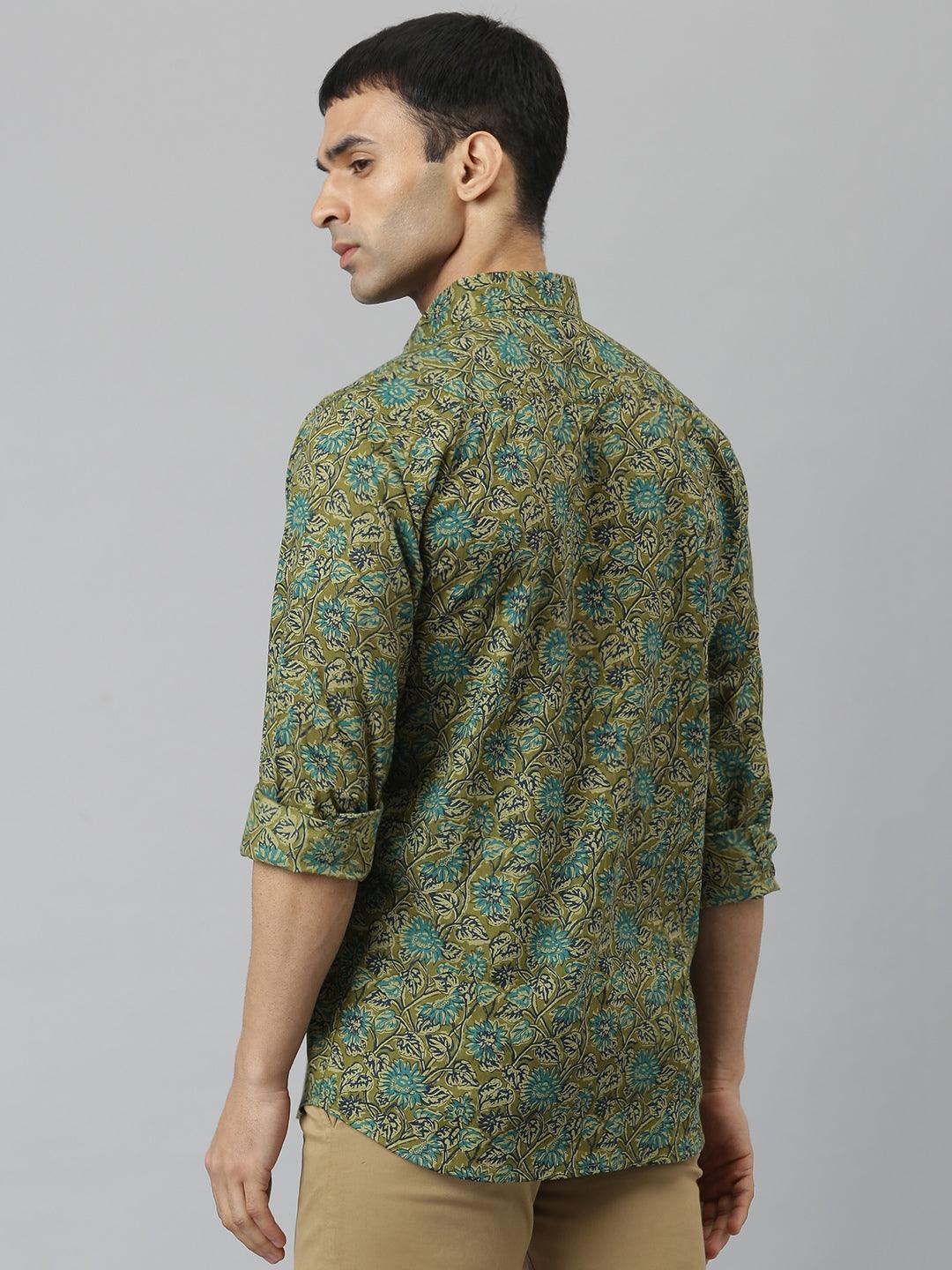 Millennial Men Mehendi & Green Cotton Full Sleeve Shirt For Men-Mmf0278