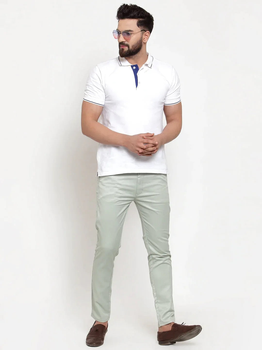 Men'S Green Solid Formal Trousers