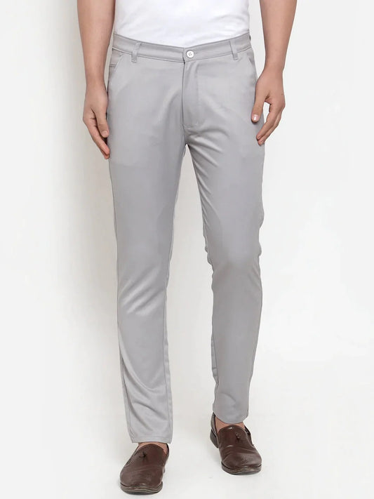 Men'S Grey Solid Formal Trousers