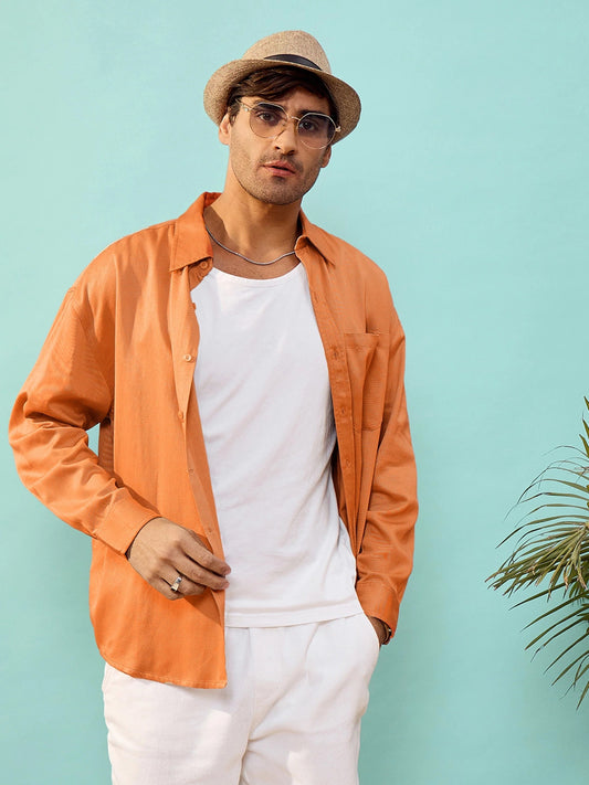 Men Rust Twill Oversize Shirt (Rust)