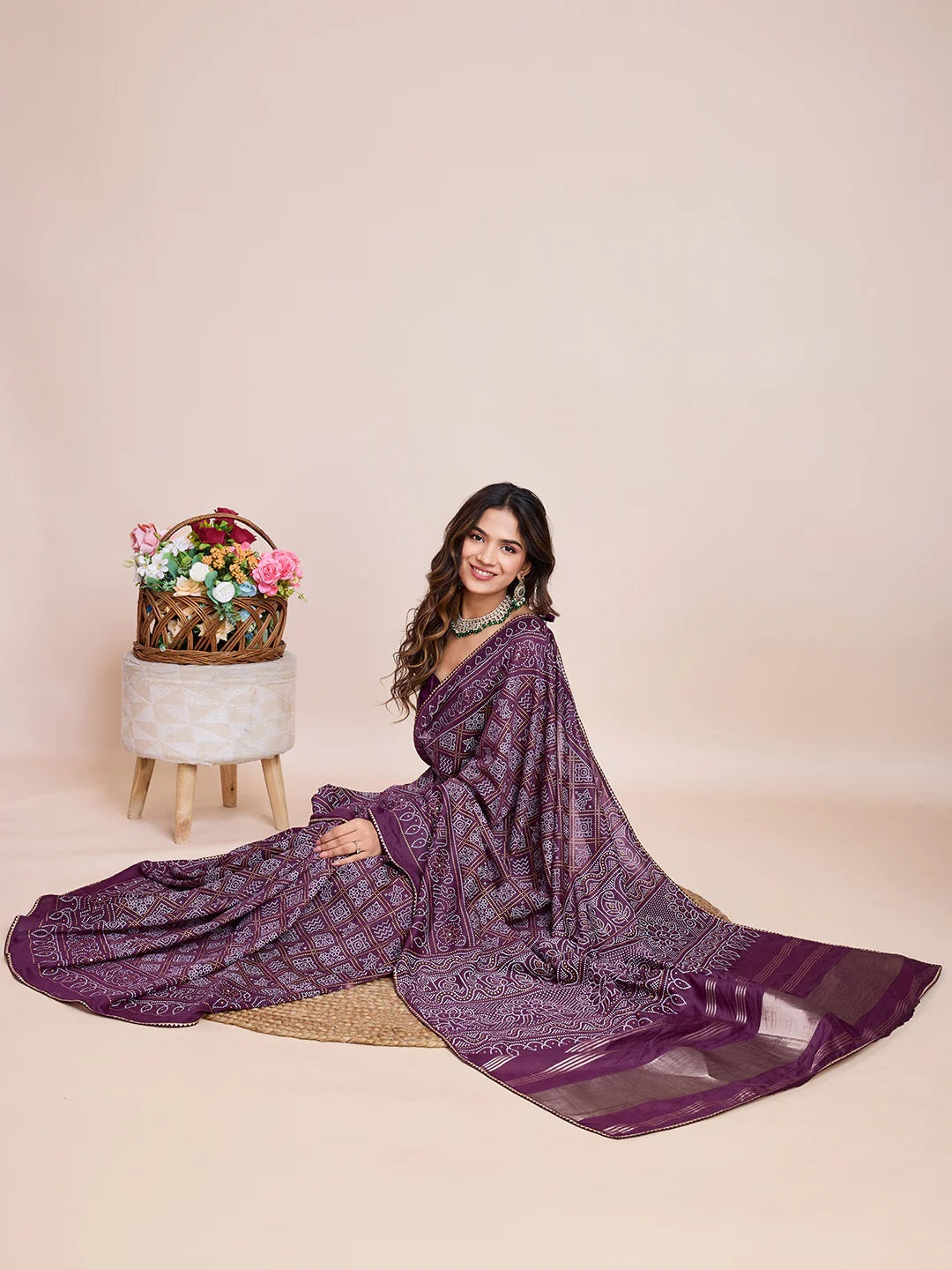 Women Party Wear Jari Weaving Pallu Semi Cotton Saree With Un Stitched Blouse (PURPLE)