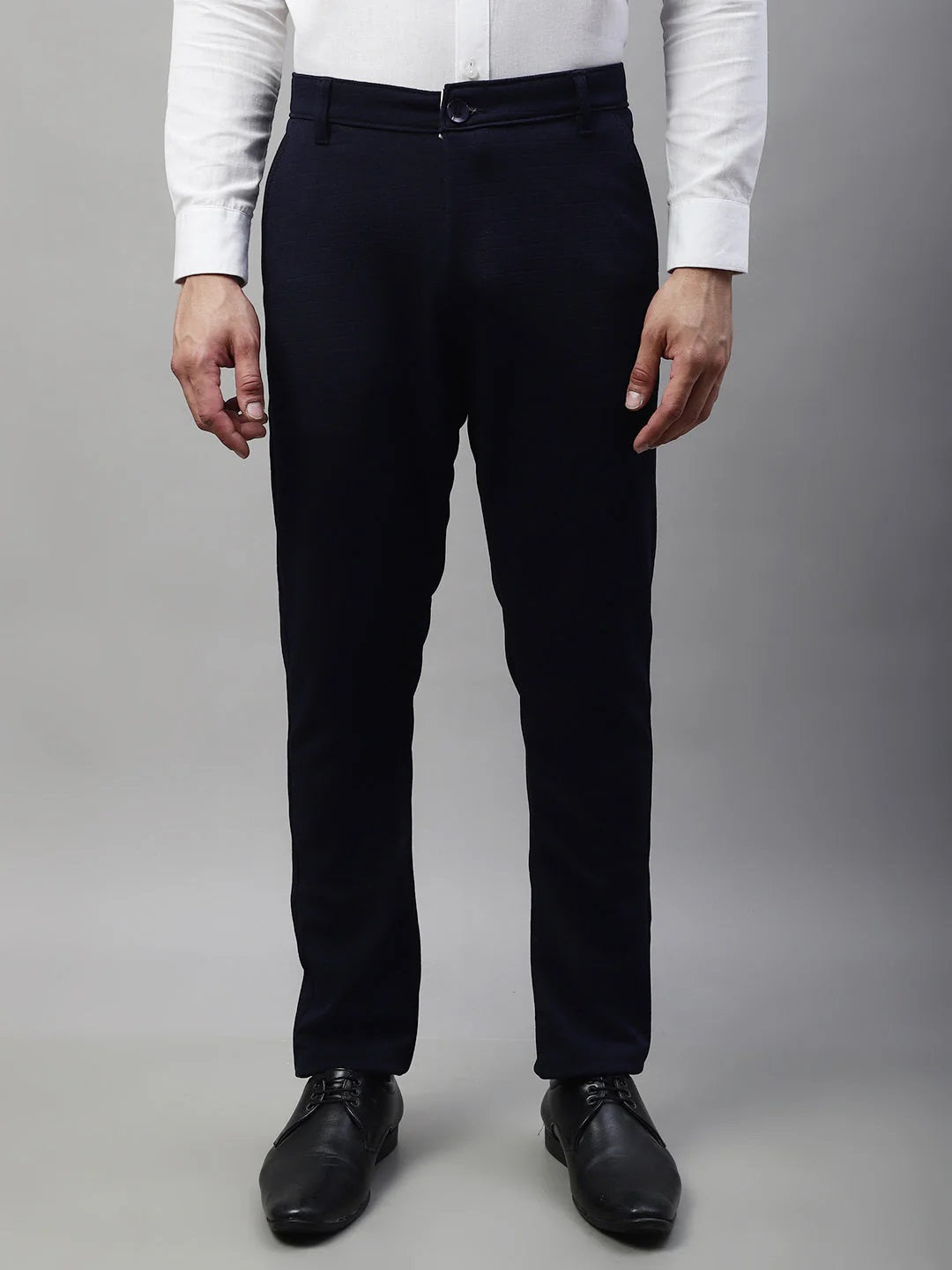 Men'S Navy Blue Tapered Fit Formal Trousers