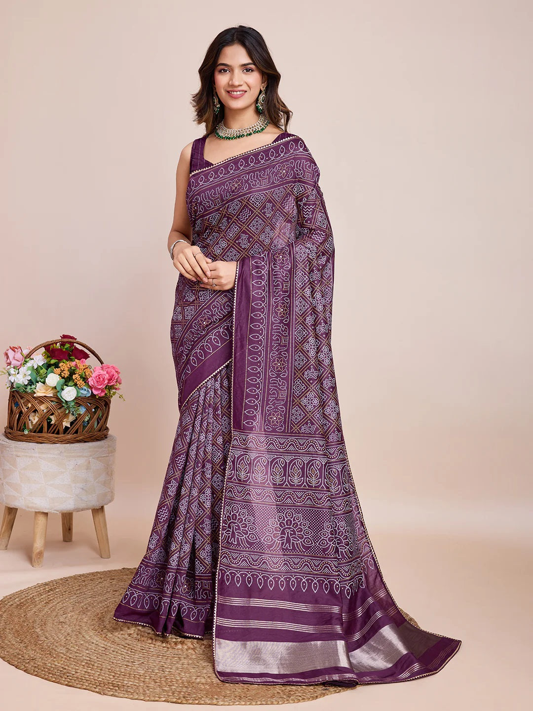 Women Party Wear Jari Weaving Pallu Semi Cotton Saree With Un Stitched Blouse (PURPLE)