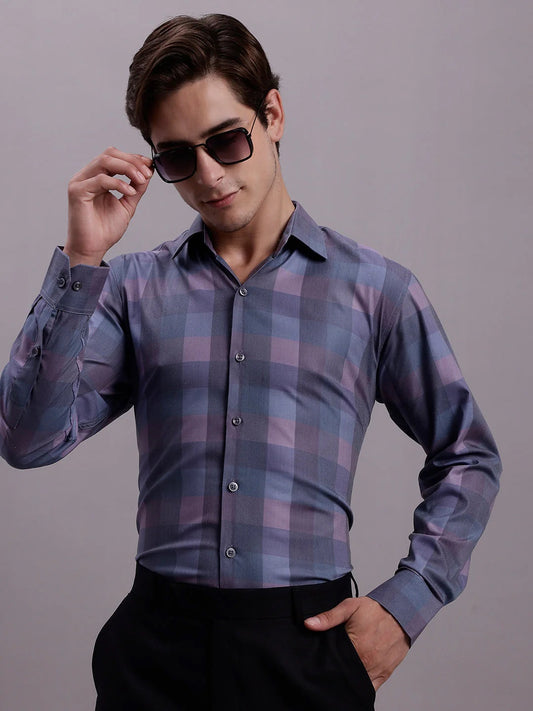 Men's Cotton Blend Checked Formal Shirt