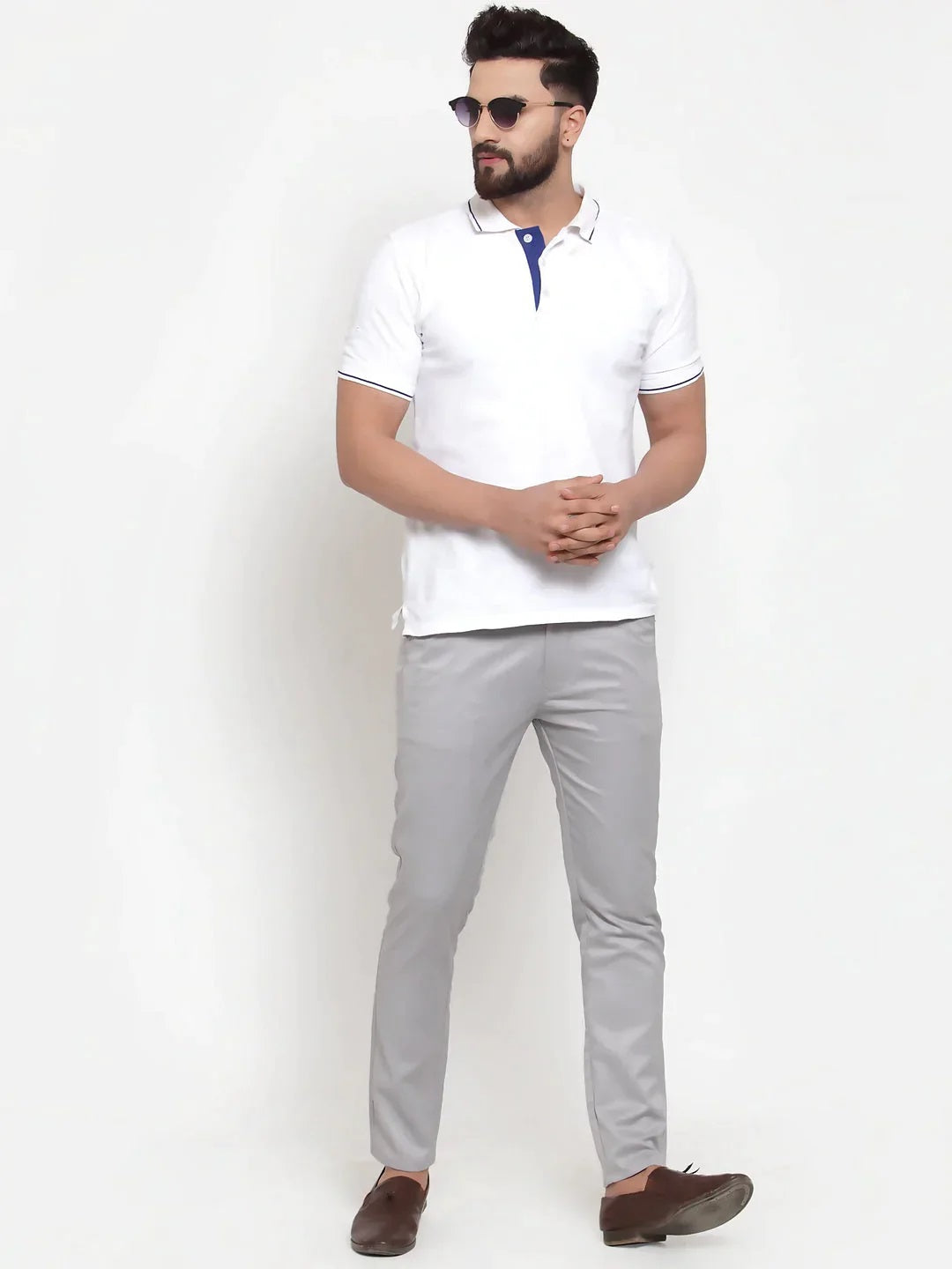 Men'S Grey Solid Formal Trousers