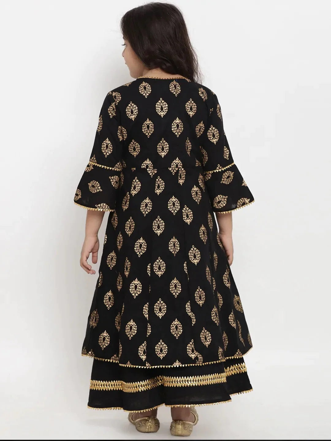 Girls Black Printed Kurta With Palazzos